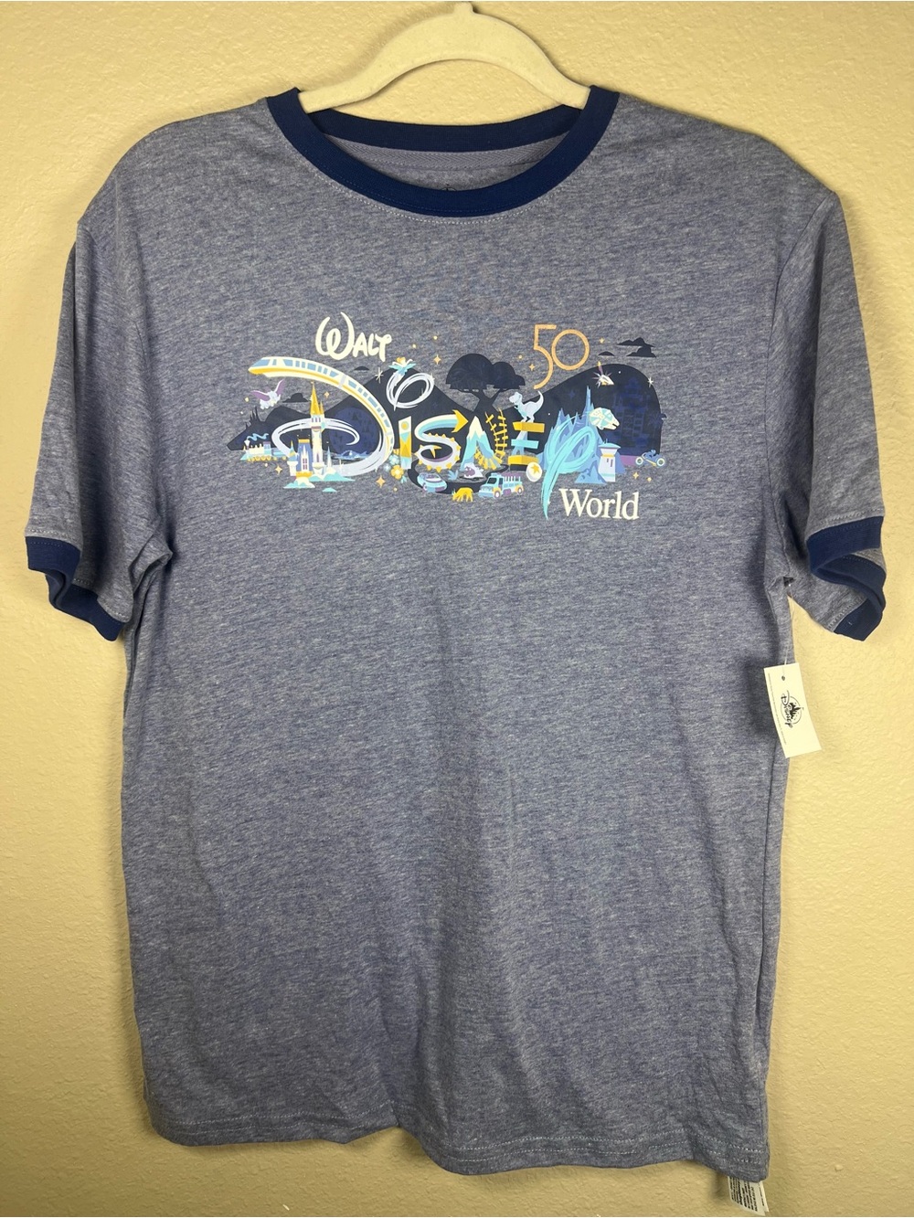 Disney Parks Walt Disney World 50th Anniversary Ringer Shirt Small NWT Grey